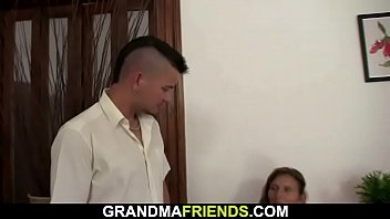 Preview 2 of Rachel Madory - Hairy old mature woman swallows two cocks at once