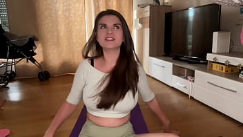 Preview 2 of Lolly Bafcock - Stepmother&#039_s Yoga Lesson ended with jerking off a big dick in front of her stepson&#039_s face