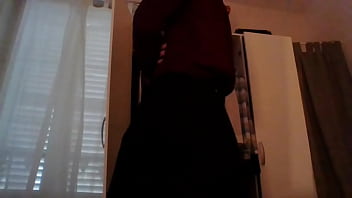 Preview 2 of Woman Sex With Child - Young amateur cross dresser secretary teasing in sexy blouse and cute black skirt back from the office