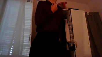 Preview 4 of Woman Sex With Child - Young amateur cross dresser secretary teasing in sexy blouse and cute black skirt back from the office