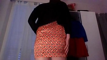 Preview 3 of Ftsxxx - Young amateur cross dresser teasing and touching in cute orange dress and sexy black blazer after a hard day at the office