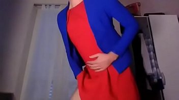Preview 3 of Barat Tembak Dalam Pepek - Young amateur cross dresser teasing and touching in a sexy red dress and cute blue blazer back from the office