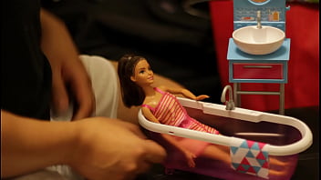 Preview 1 of Guys Feet Sex - Brunette Barbie Bukkake Bath