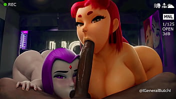 Preview 1 of Www Videos Sexo Con Perros Com - Starfire y Raven blowjob generalbutch Saturated version