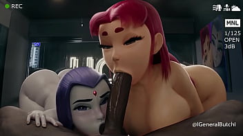 Preview 2 of Tonguejob Until He Cums - Starfire y Raven blowjob generalbutch black cock versi&oacute_n