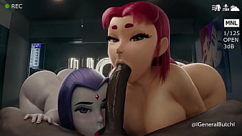 Preview 3 of Tonguejob Until He Cums - Starfire y Raven blowjob generalbutch black cock versi&oacute_n