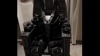 Preview 2 of Big Cumdshot - Before and after  super heavy Bondage Chair,  Rubber Catsuit,  Studio Gum Mask and Blow-Up-Collar!
