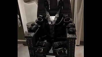Preview 3 of Big Cumdshot - Before and after  super heavy Bondage Chair,  Rubber Catsuit,  Studio Gum Mask and Blow-Up-Collar!