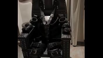Preview 1 of Big Cumdshot - Before and after  super heavy Bondage Chair,  Rubber Catsuit,  Studio Gum Mask and Blow-Up-Collar!