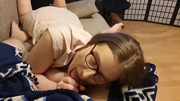 Preview 1 of Amrikan15sal School Girl Xxxx - Cute Trans Girl Sucks Off Step Daddy and Gets Face Covered in Cum