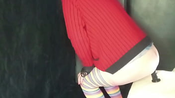 Preview 1 of Greny Masturbation Home - Woman pegging with strap-on fucks guy with female panties and ejaculates without touching herself