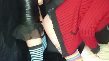 Preview 4 of Greny Masturbation Home - Woman pegging with strap-on fucks guy with female panties and ejaculates without touching herself