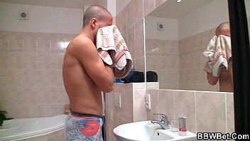 Preview 1 of Webcam Couple And Dog - Big belly fatty banged in the bathroom