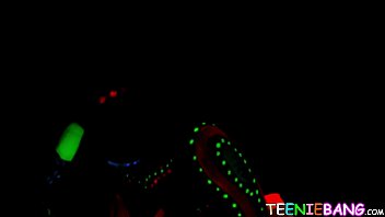 Preview 2 of Big Tits Keluar Air Susu - Colorful teenager blows cock before pounding in fishnets