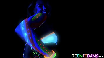 Preview 1 of Big Tits Keluar Air Susu - Colorful teenager blows cock before pounding in fishnets