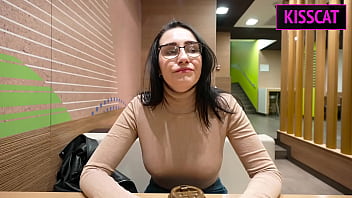 Preview 2 of Shemale Self Suck Xxx Swallow - Stepson fucks stepmom&#039_s mouth in Mc toilet to improve her coffee with sperm