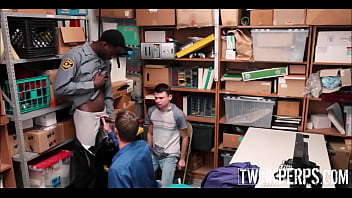 Preview 2 of Pakistani Girl Xx - Straight Young Twink Boy StepSon Shoplifter And His StepDad Have Sex With Big Gay Black Security Guard For No Cops