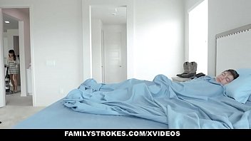 Preview 1 of Suck Pussy And Tits And Fick - FamilyStrokes - Stepmom Pays Stepsister (Karmen Santana) To Fuck Stepbrother
