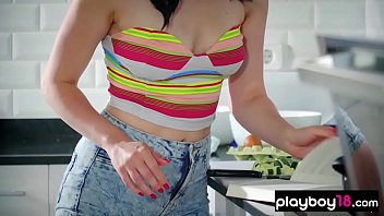 Preview 1 of Big Boobs Yoga Teacher Xxx - Glamorous busty babe sensual striptease during cooking