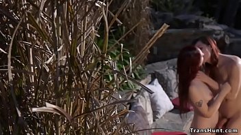 Preview 4 of Seacheat Own Scat - Tranny banging hot babe in outdoor jacuzzi
