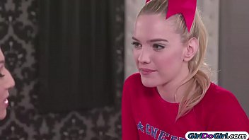 Preview 1 of Nude Gril Sex Dog - Teen cheerleaders kissing and are licking each others pussy