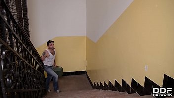 Preview 1 of Hindi Vocal - Brunette hot babe Nekane gets her tight ass fucked balls deep by plumber