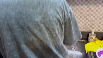Preview 1 of Hindi Dub Movies - Dormmate-girl gets cum in mouth and hair while there is no one in the kitchen except us