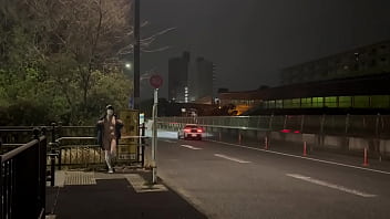 Preview 3 of Neha Video Sexy Hot Xnxx - 女装子まゆちゃんが国道沿いのバス停表示板の陰に隠れて深夜の全裸露出プレイを楽しんでいる