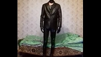Preview 4 of Foot Cursh - Guy in latex mask and latex shorts,  vinyl pants and gloves