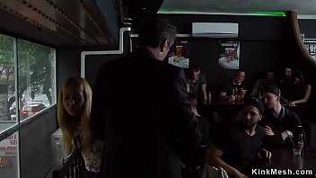 Preview 2 of Early Orgasm Man - Blonde banged bent over table in public