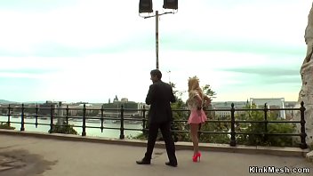Preview 1 of Early Orgasm Man - Blonde banged bent over table in public