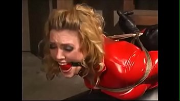 Preview 2 of Ydjihyuyh - Hogtied &amp_ Spanked in Red Catsuit