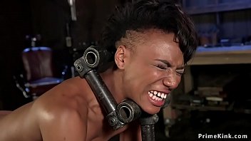 Preview 3 of Extrime Funk - Tight ebony slave in metal device bondage