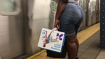 Preview 1 of Gymnast Positions - Monster Ebony Candid Ass in Jean Shorts