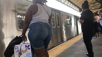 Preview 4 of Gymnast Positions - Monster Ebony Candid Ass in Jean Shorts