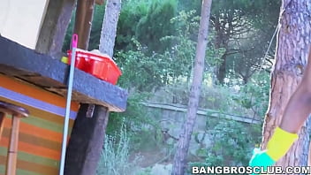Preview 2 of Long Sex Romentic - Naughty Latinas share a lucky dick at an outdoor cafe