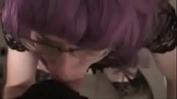 Preview 2 of Beautiful Porn Girl - Purple hair CD sucks uncle cock and swallows sperm