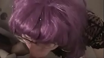 Preview 3 of Beautiful Porn Girl - Purple hair CD sucks uncle cock and swallows sperm
