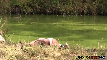 Preview 1 of Mporn Hd - Creepy guy watches skinny teen at the lake and she sees him