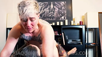 Preview 3 of Xnx Bangla - Smooth FtM Fucked by Muscled Bearded Man - Jaq Quicksilver and Steven Rise - Trans Jaq has raw authentic sex with tattooed mechanic Steven - blowjob,  oral,  cumming,  orgasms,  doggystyle,  creampie,  riding