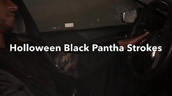 Preview 1 of Www Xxx Blk - Black Panther Strokes Huge Cock in Her Halloween Pumpkin!