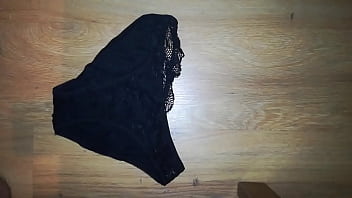Preview 2 of Mom Yoga Sek Son - Big cum on black panties