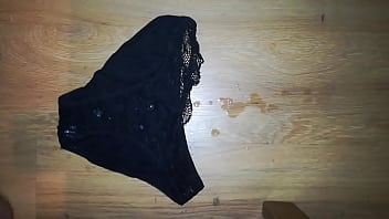 Preview 4 of Mom Yoga Sek Son - Big cum on black panties