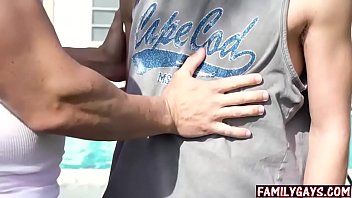 Preview 2 of Ssbbw Pussy Fat Wet - Stepfather and stepson having gay sex in the backyard