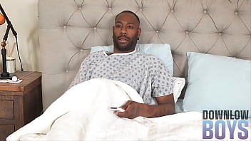 Preview 1 of Gay Ebony Massage - DownlowBoys - Jock Nurse Takes Care Of Patient&#039_s Cock With His Mouth