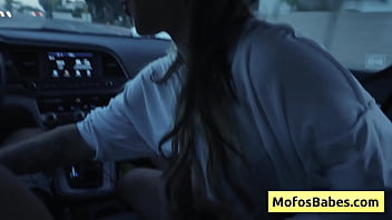 Preview 3 of Sunny Xx New - Busty asian teen seduces her boyfriend in the car with her big natural boobs (Tomie Tang,  Charles Dera)