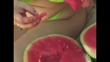 Preview 1 of Xxx Trabas - Kinky dude and blonde with huge tits get playful with a water melon then fuck outdoors