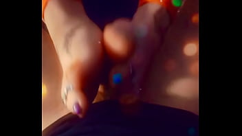 Preview 2 of Family Sexc Xxx Sexc - Prettyfeetelite - Barefoot Goddess Twinkletoes - Handjob and Footjob ignoring husband while on the phone with lover with slo-mo cumshot