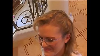 Preview 1 of Sunny Lei Boobs Pressing - Nerdy blonde takes deep a huge cock