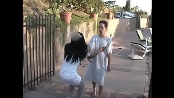 Preview 1 of Young Sex Porno Melayu Pembantu - Hot nurse in white stockings rides patient dude outdoors